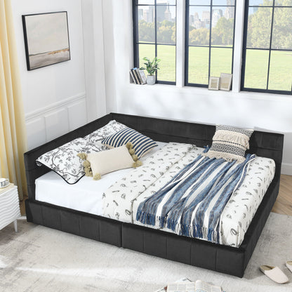 Mid Century Storage Upholstered Tufted Bed Frame