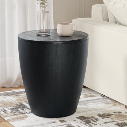 HouseOfZazla Solid Mango Wood Drum Side Table in black on Tampa Home & Garden Store
