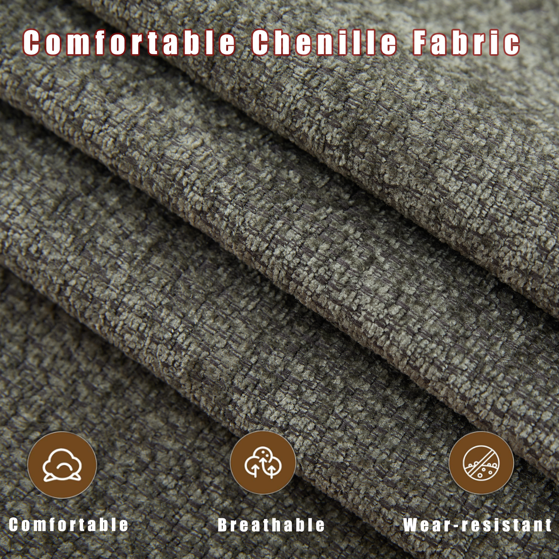Sofas chenille fabric close-up in gray with plush pile texture on Tampa Home & Garden Store