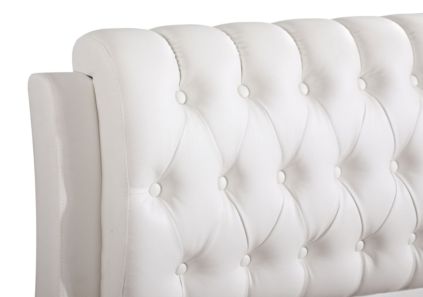 Tufted Upholstered Bed by HouseOfZazla in white faux leather with button tufting on Tampa Home & Garden Store