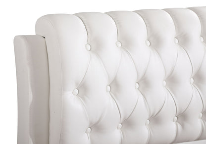 Tufted Upholstered Bed by HouseOfZazla in white faux leather with button tufting on Tampa Home & Garden Store