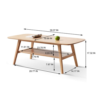 Low Oak Coffee Table With Solid Storage Shelf