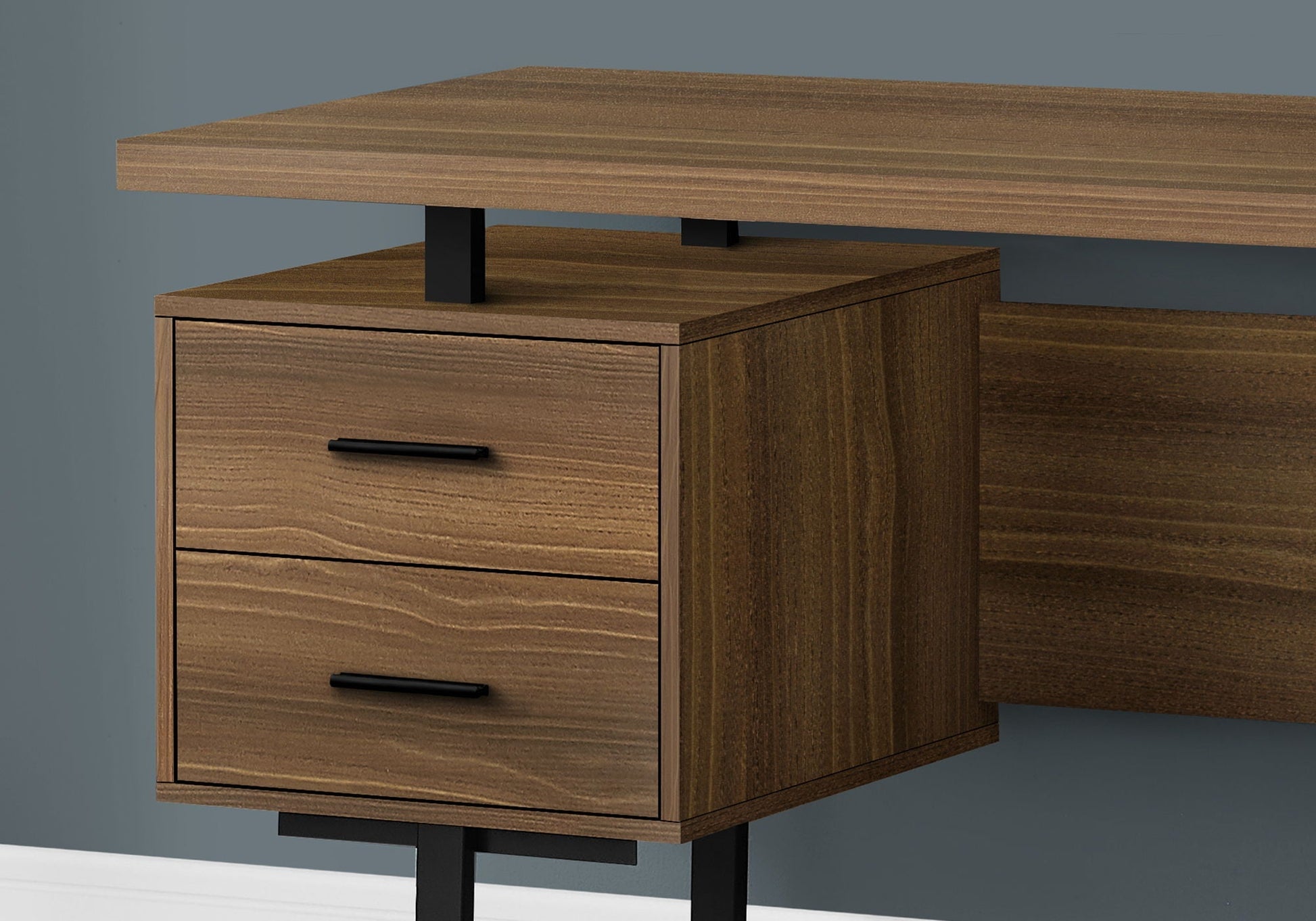 HouseOfZazla writing desk with lift-top and 3 drawers in natural wood finish with black supports on Tampa Home & Garden Store