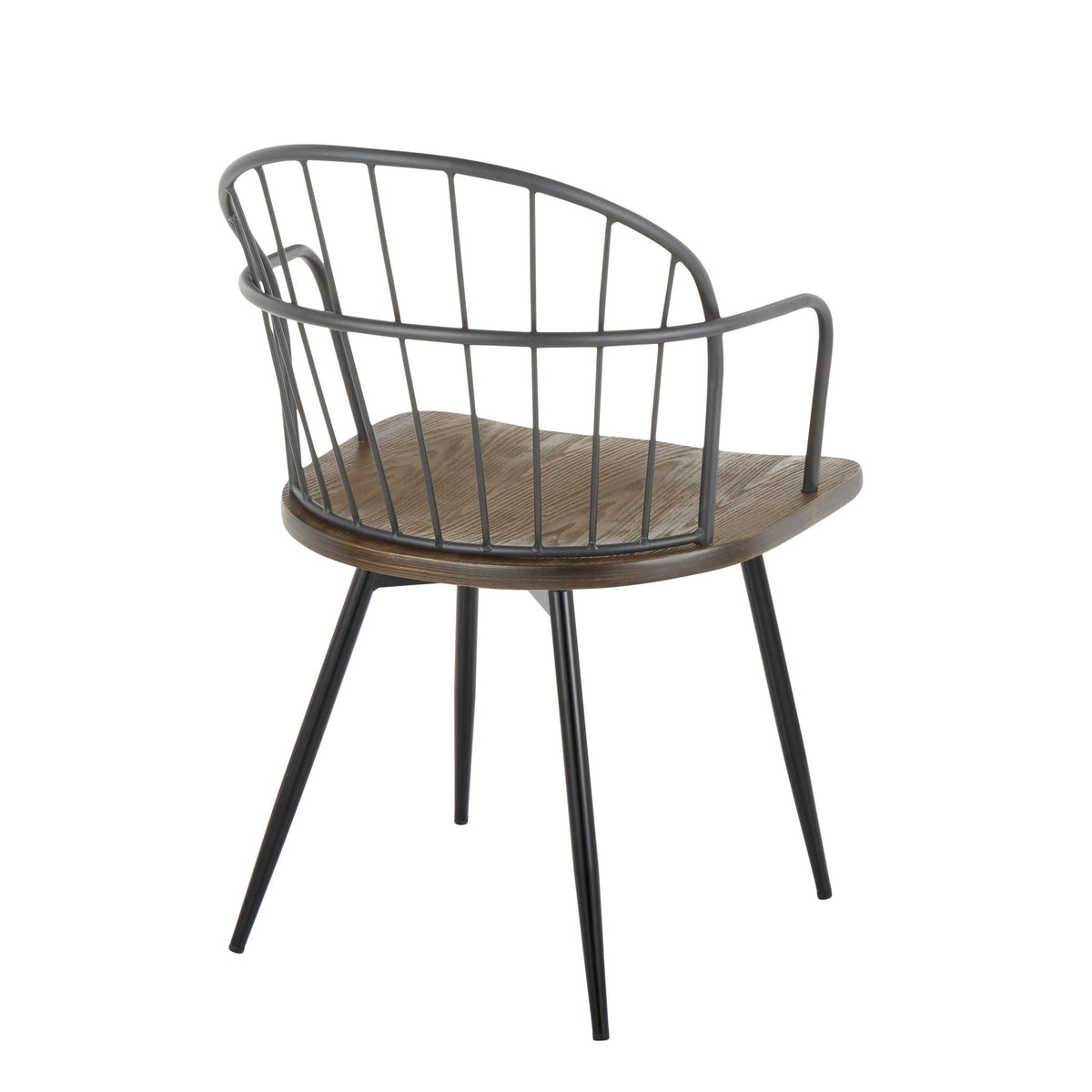 Farmhouse arm chair set of 2 with spindle-back, dark brown wood seat and black metal frame on Tampa Home & Garden Store