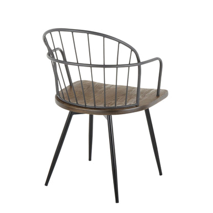 Farmhouse arm chair set of 2 with spindle-back, dark brown wood seat and black metal frame on Tampa Home & Garden Store
