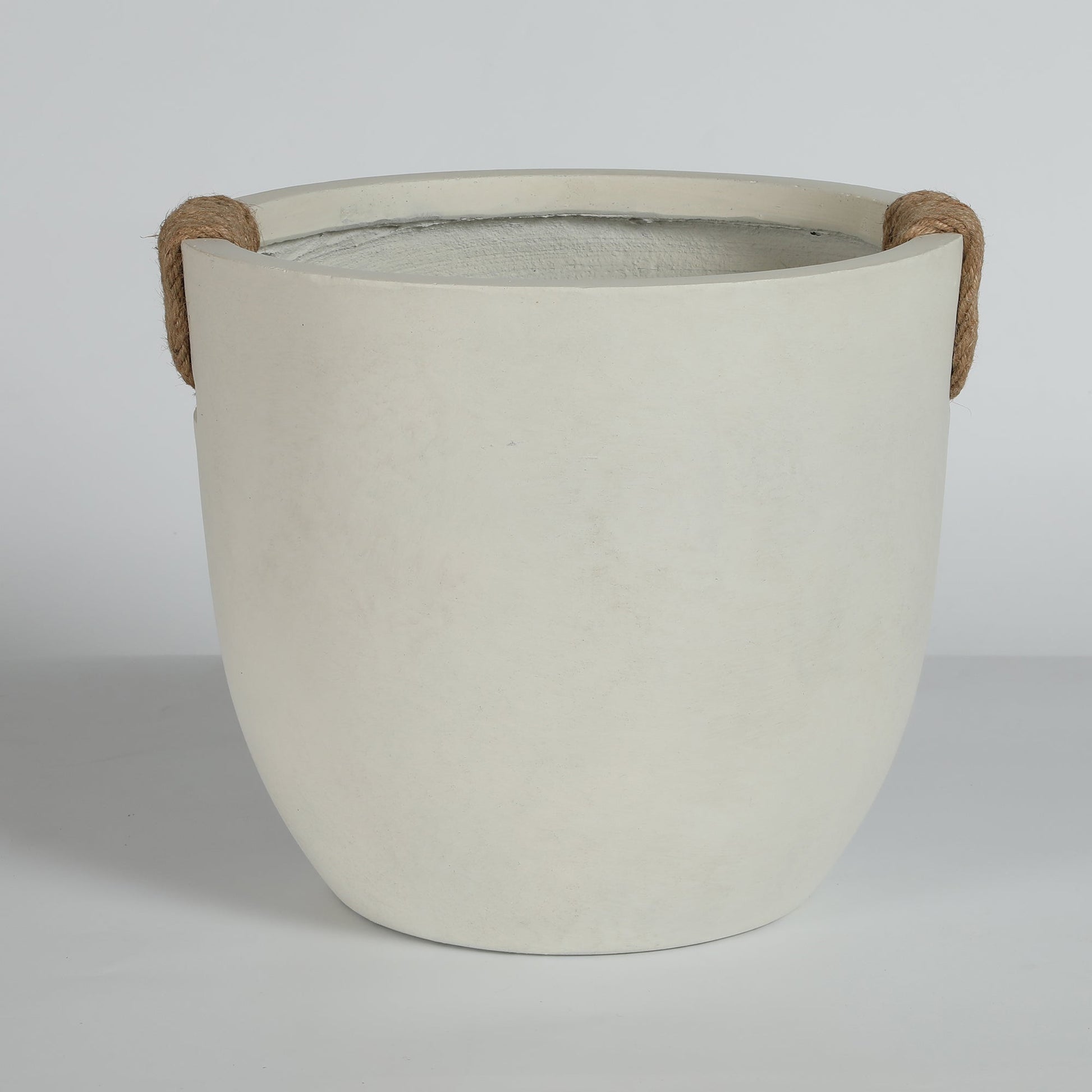 Round concrete planter set of 2, large off-white pots with rope handles HouseOfZazla on Tampa Home & Garden Store