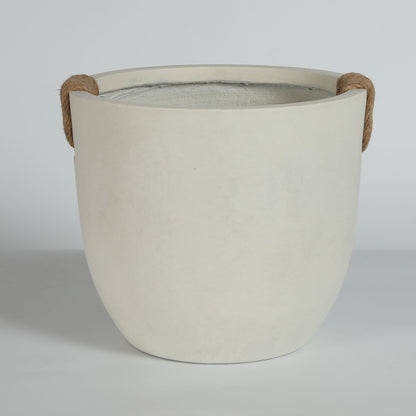 Round concrete planter set of 2, large off-white pots with rope handles HouseOfZazla on Tampa Home & Garden Store