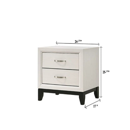 Nightstand 2 Drawers Handles for Bedroom White