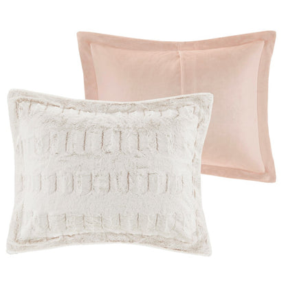 Decorative pillow pair: ivory faux-fur front pillow with blush pink velvet back on Tampa Home & Garden Store