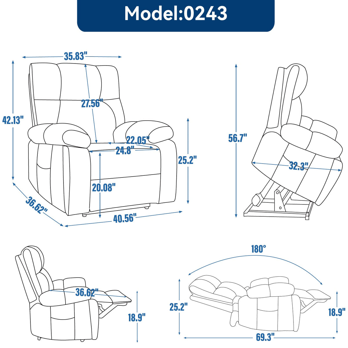Grey Heat Massage Dual Motor Electric Power Lift Recliner by HouseOfZazla with gray upholstery on Tampa Home & Garden Store