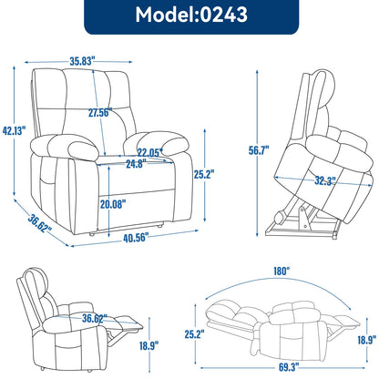 Grey Heat Massage Dual Motor Electric Power Lift Recliner by HouseOfZazla with gray upholstery on Tampa Home & Garden Store