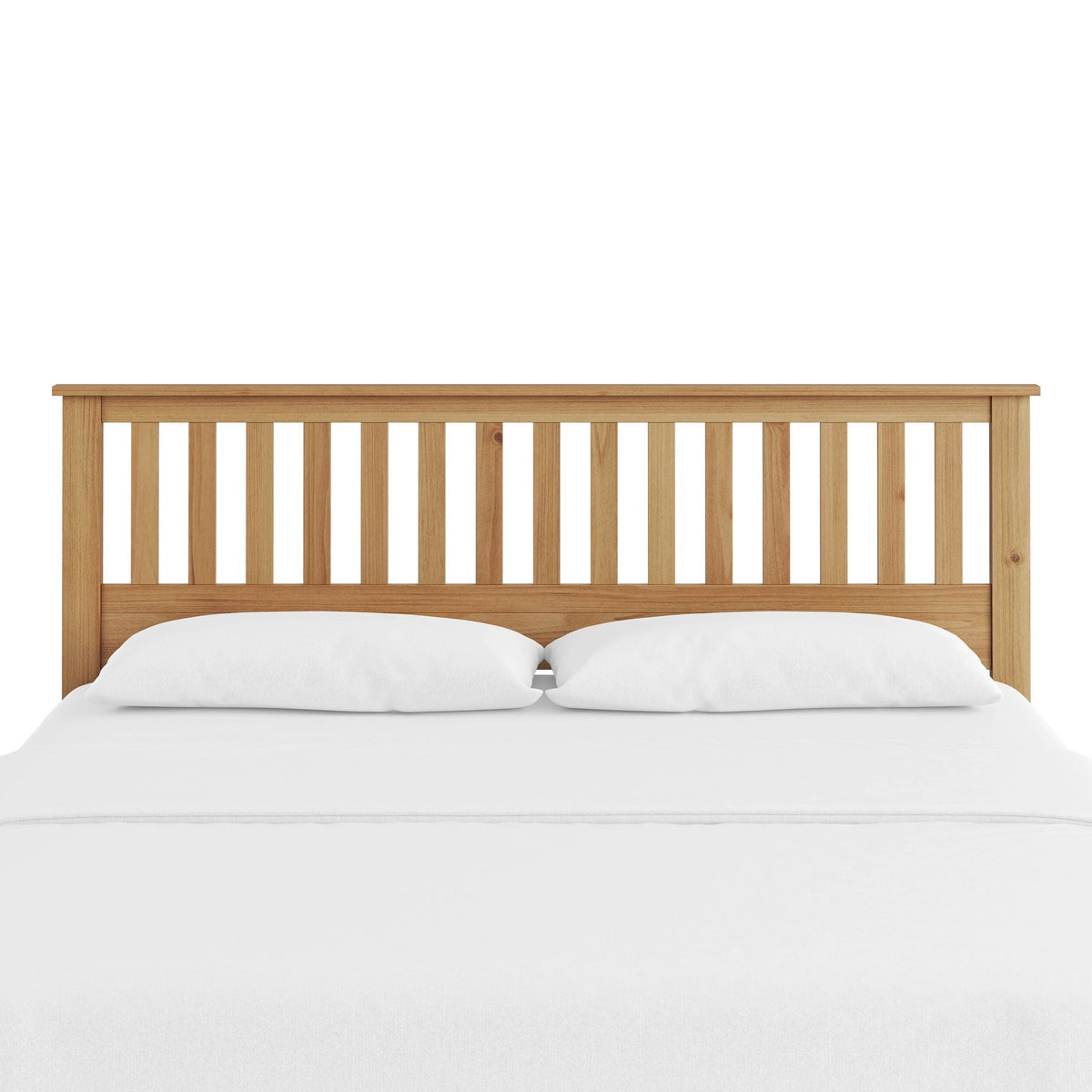 Light brown panel headboard in Mission style with slatted design on Tampa Home & Garden Store