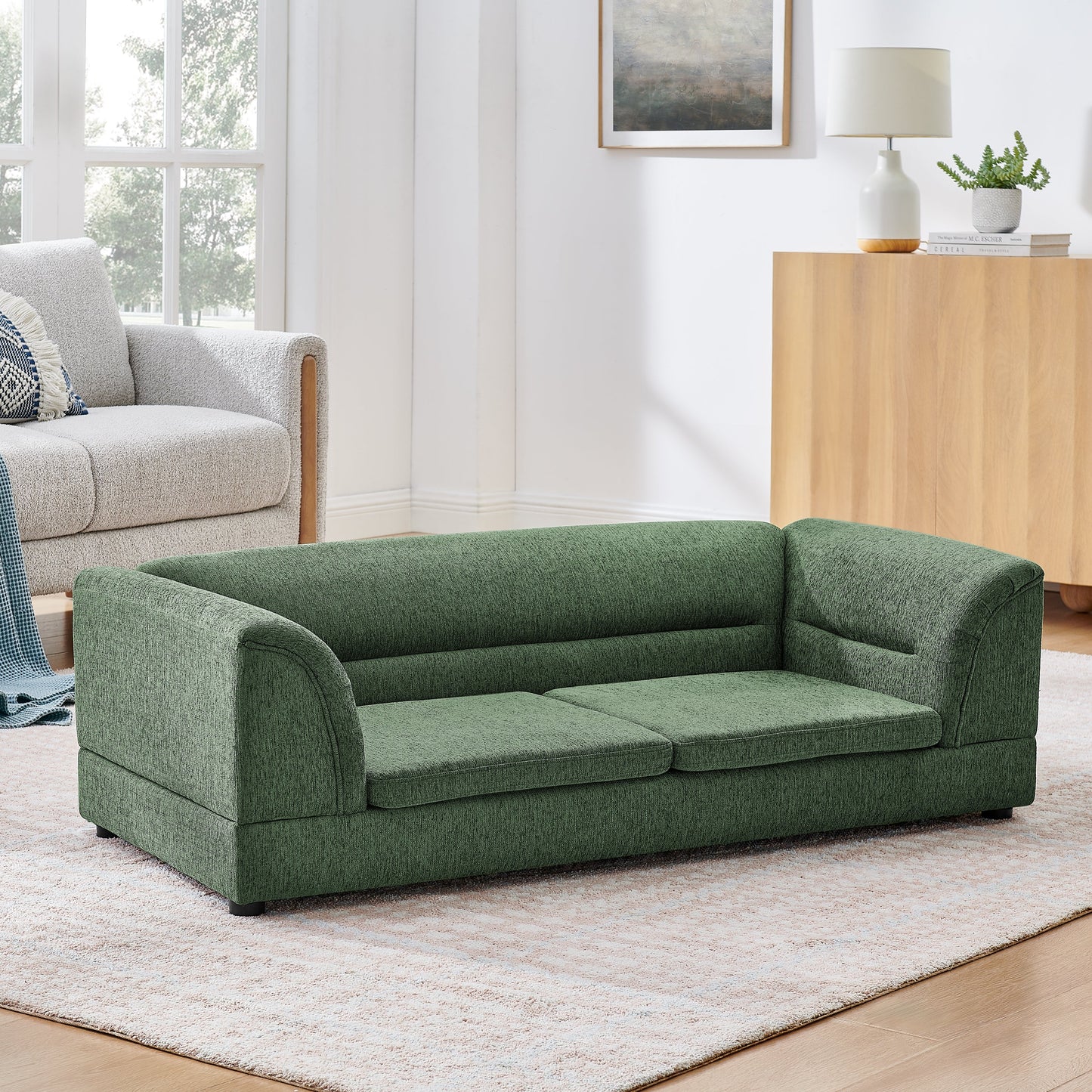 Oversized Pet Sofa by HouseOfZazla, green curved-armrest rectangular dog bed in living room on Tampa Home & Garden Store