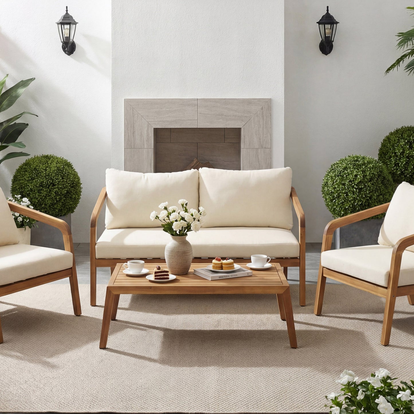 Acacia Wood Outdoor Loveseat and Coffee Table Set