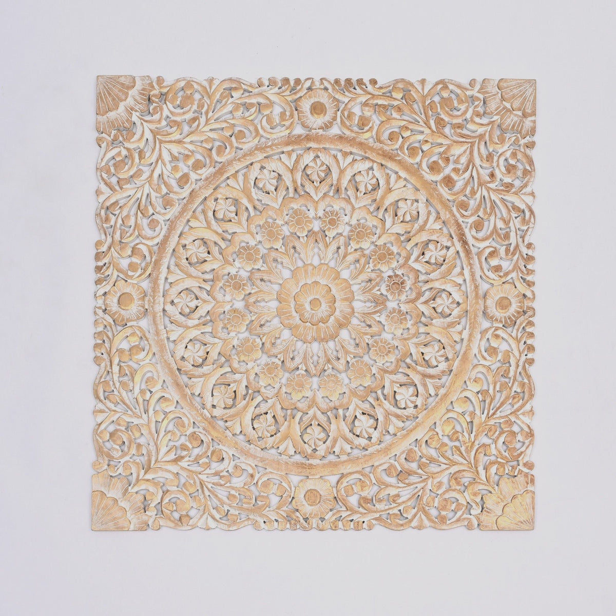 Floral hand-carved mandala square wall decor gold white by HouseOfZazla on Tampa Home & Garden Store