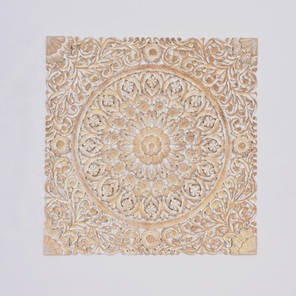 Floral hand-carved mandala square wall decor gold white by HouseOfZazla on Tampa Home & Garden Store