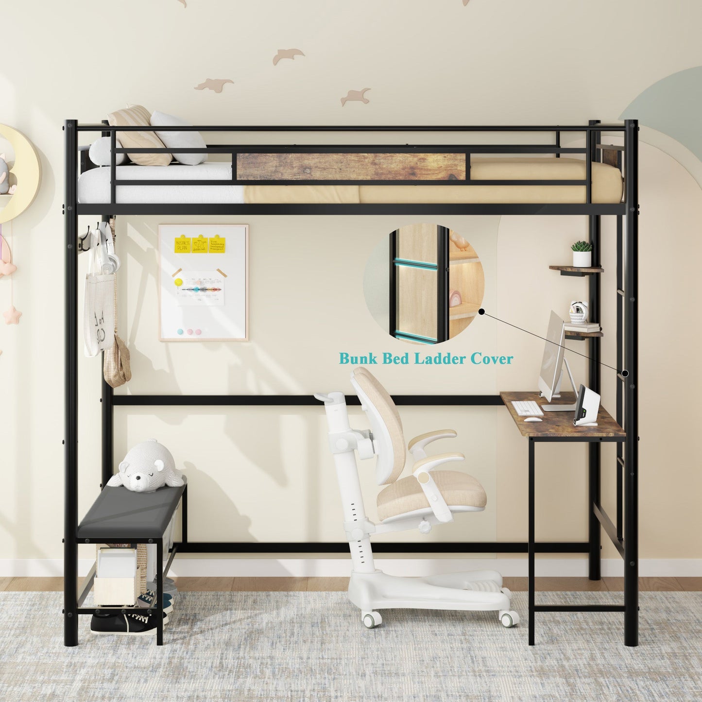 Twin Size Loft Bed Frame with Storage black metal frame by HouseOfZazla on Tampa Home & Garden Store