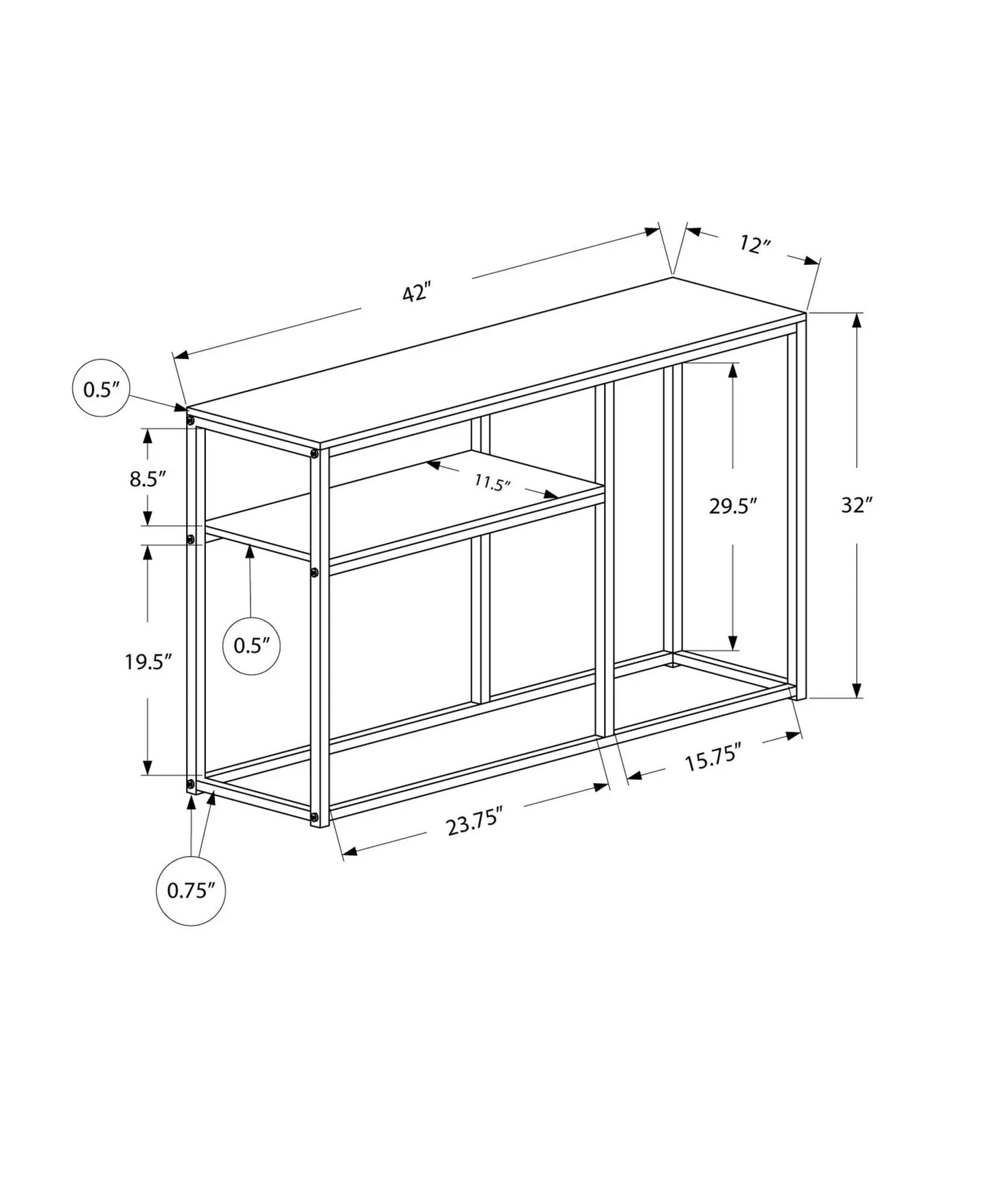 Gray Accent Console Table by Unique Piece Furniture with open shelf design for entryway on Tampa Home & Garden Store