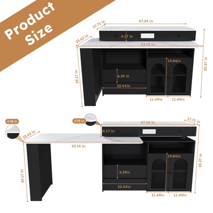 Kitchen Island with Extendable Rotating Table
