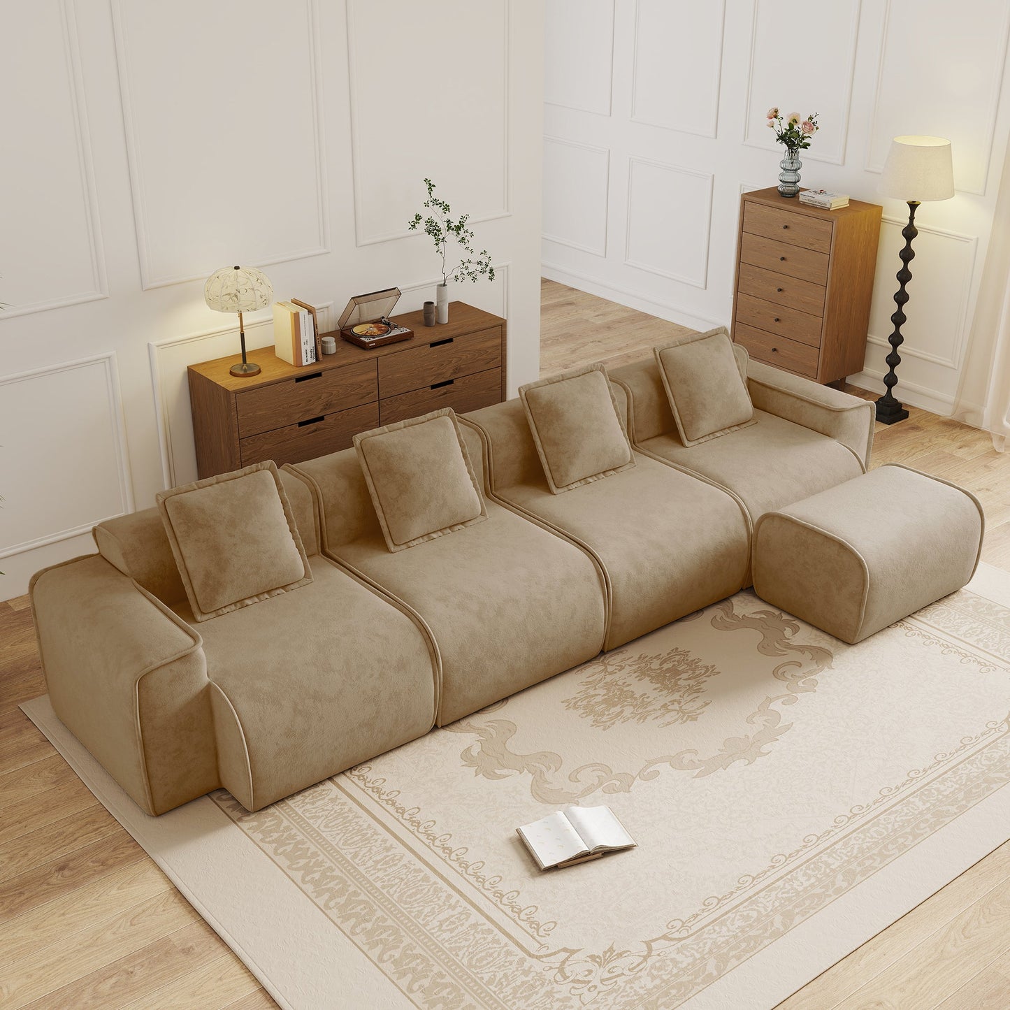 Streamlined Design Modular 4-Seat L-Shape Sectional Sofa beige fabric HouseOfZazla on Tampa Home & Garden Store