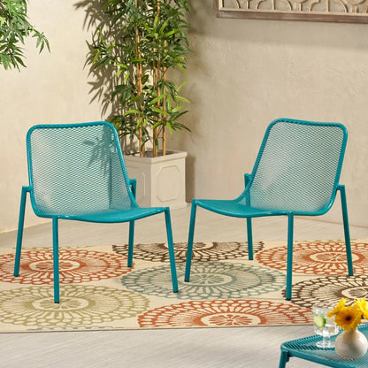 Outdoor Iron Chair With Mesh Design, turquoise metal dining chairs, 2 chairs, HouseOfZazla on Tampa Home & Garden Store