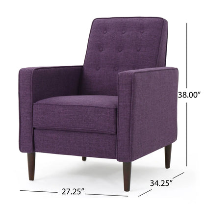 Mid-century purple recliner with button tufting and waffle stitch upholstery, wooden legs on Tampa Home & Garden Store