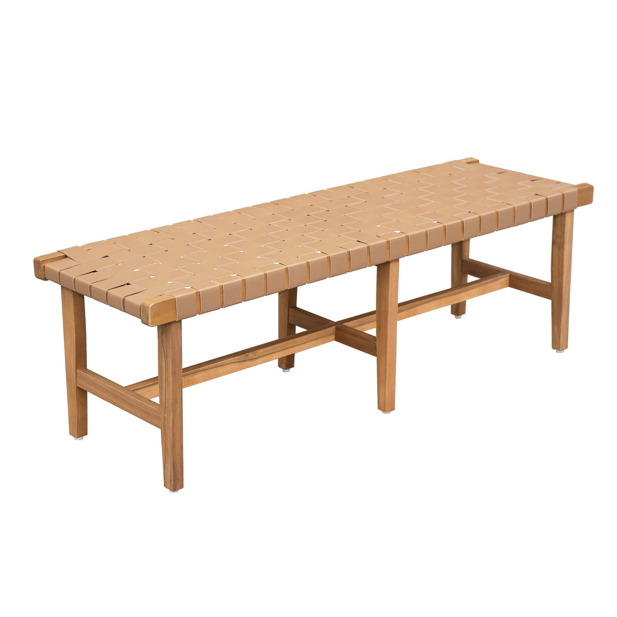 Acacia wood bedroom bench with warm teak woven PU leather seat HouseOfZazla on Tampa Home & Garden Store
