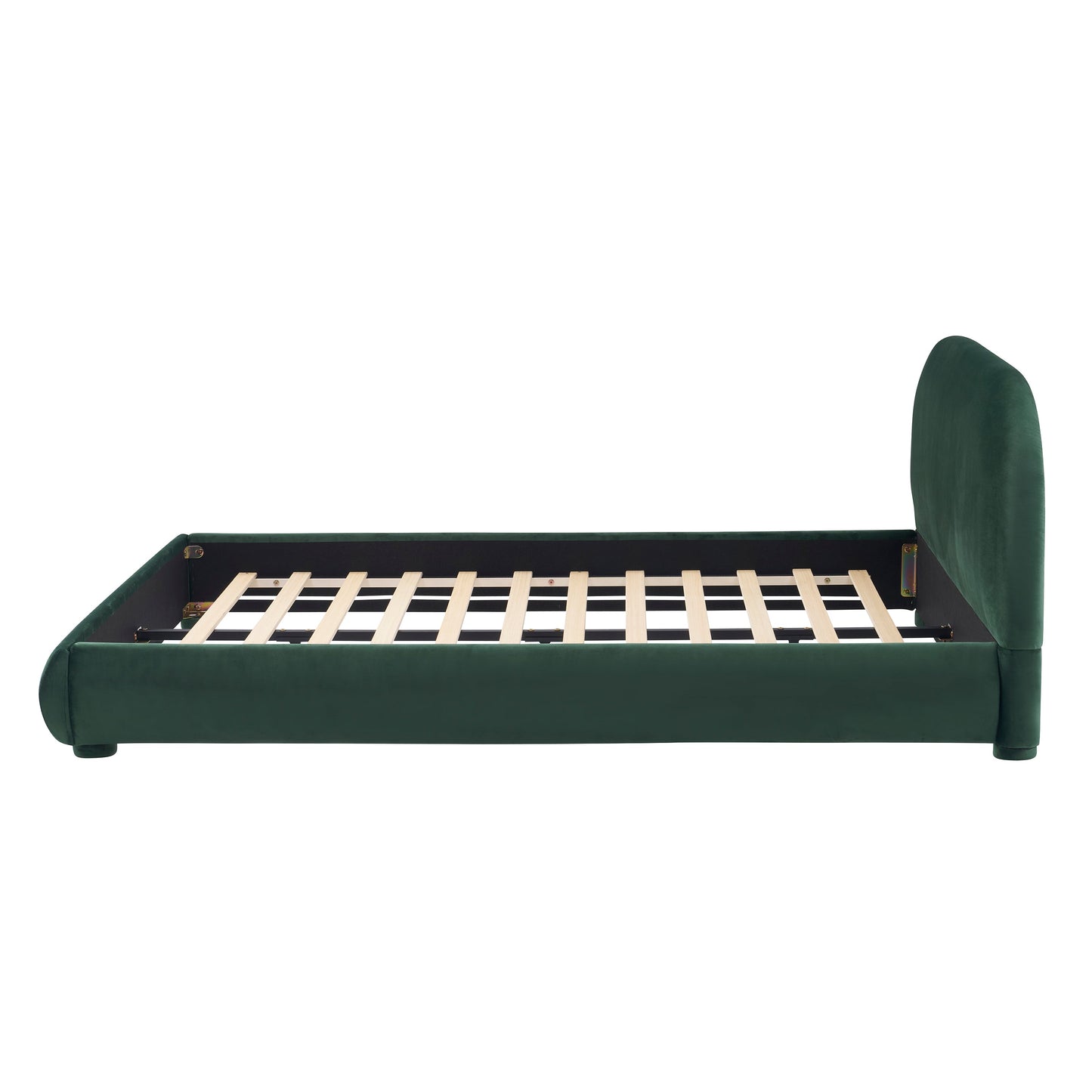 Dark Green Velvet Bed Frame and Curved Headboard