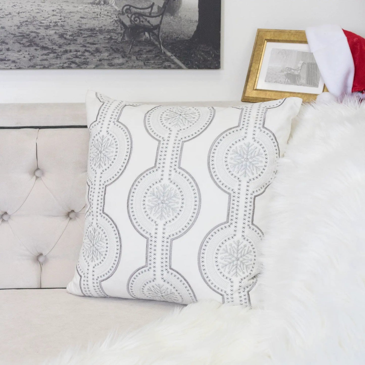 Holiday Throw Pillow Snowflake Embroidery