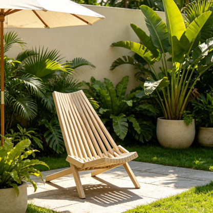 Folding acacia wood outdoor lounge chair in natural wood tone, HouseOfZazla patio seating on Tampa Home & Garden Store
