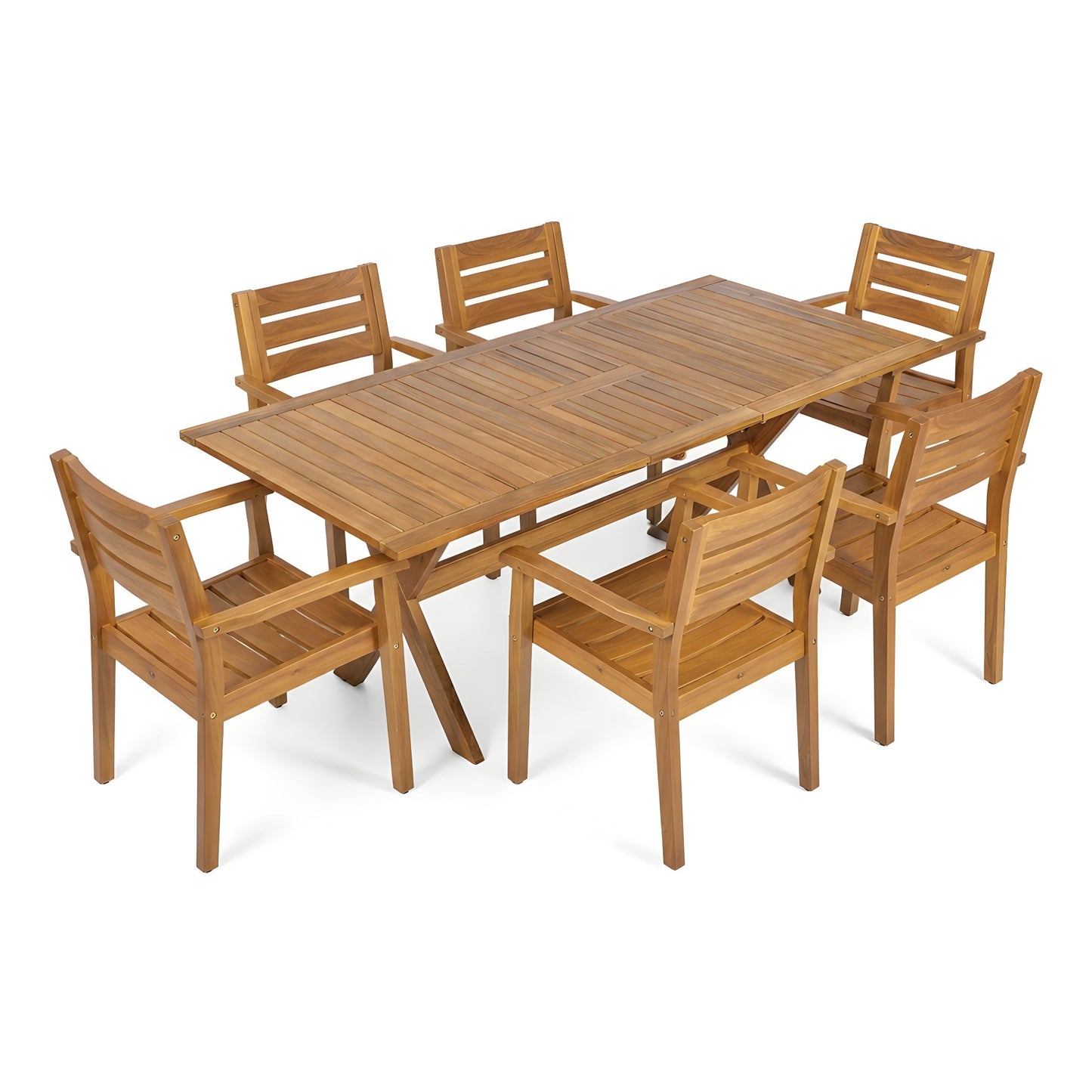 7 Piece Acacia Wood Outdoor Dining Set And Chairs