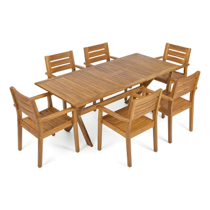 7 Piece Acacia Wood Outdoor Dining Set And Chairs