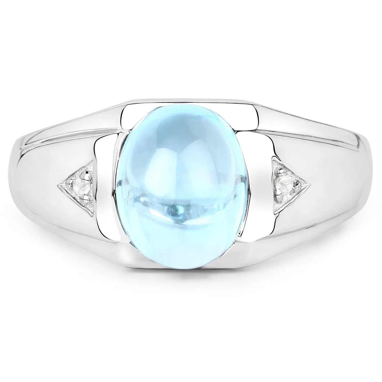 Sterling silver ring with a 3.67ct oval Swiss blue topaz centerpiece and white topaz accents on Tampa Home & Garden Store