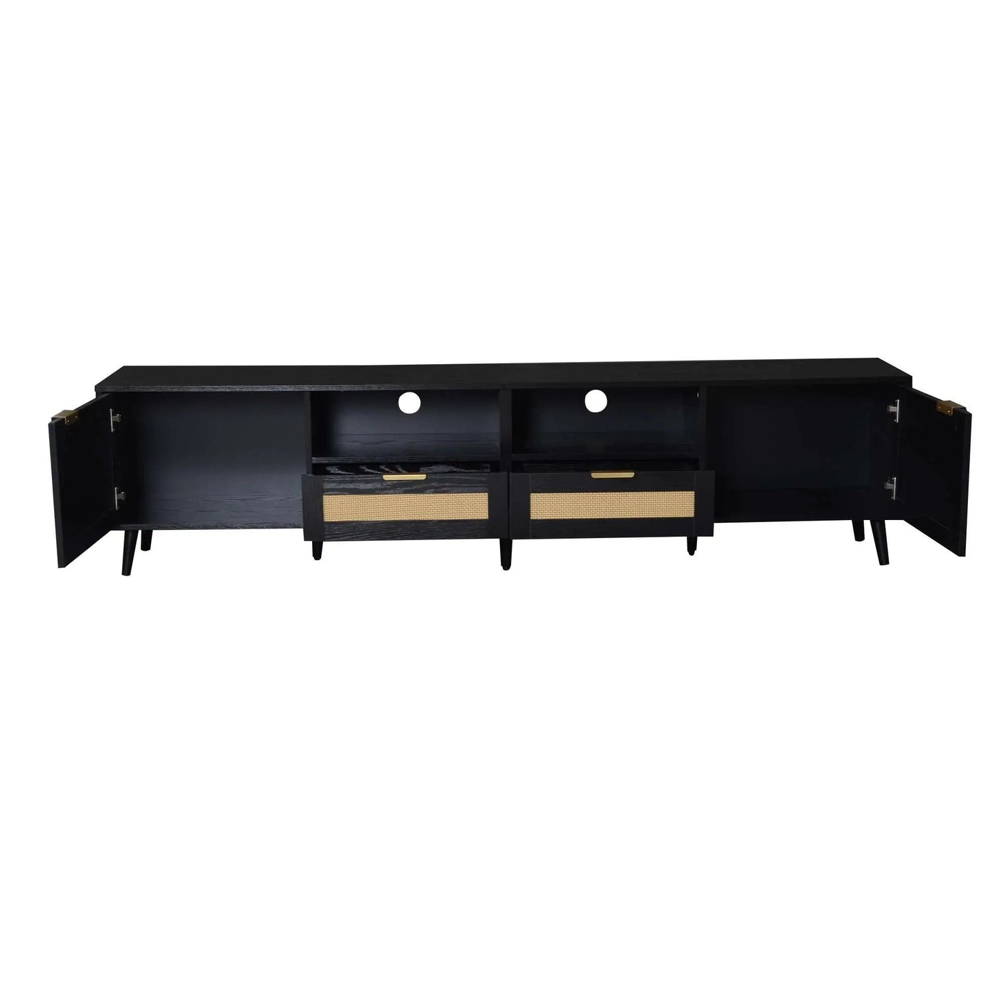 Rattan and Solid Wood TV Stand With Cable