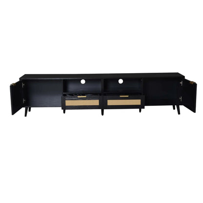 Rattan and Solid Wood TV Stand With Cable