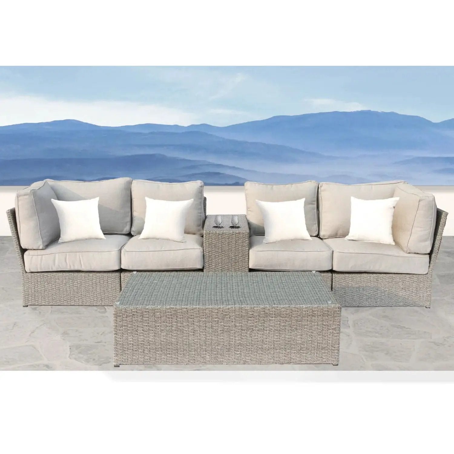 Stylish modular wicker patio seating group 4-piece set by Unique Piece Furniture with cushions on Tampa Home & Garden Store