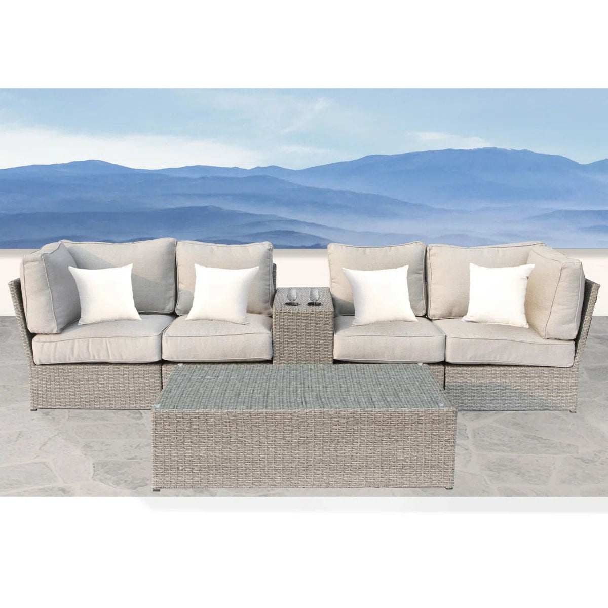 Modular wicker patio seating group with gray cushions, 4-piece outdoor set by HouseOfZazla on Tampa Home & Garden Store