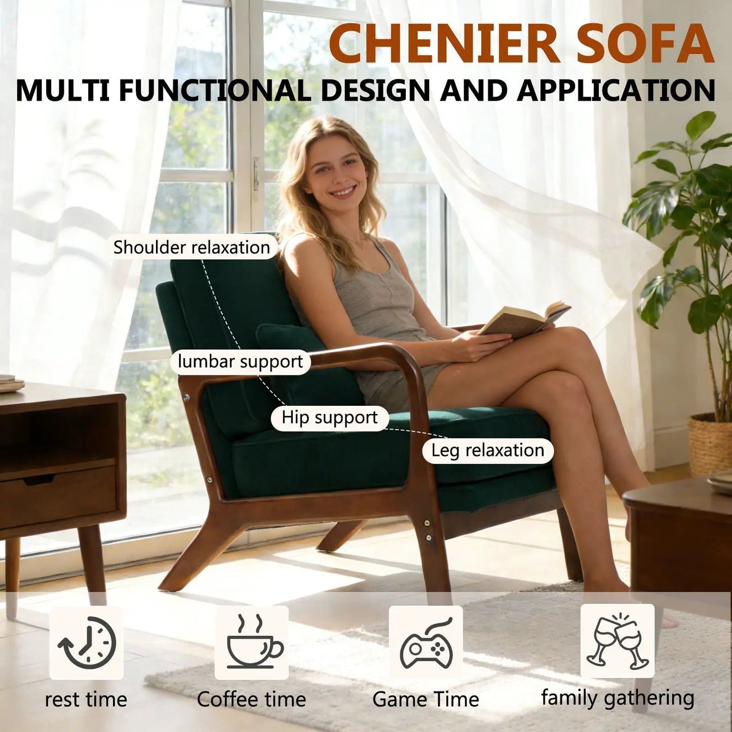 Upholstered Living Room Chair With Lumbar Cushion