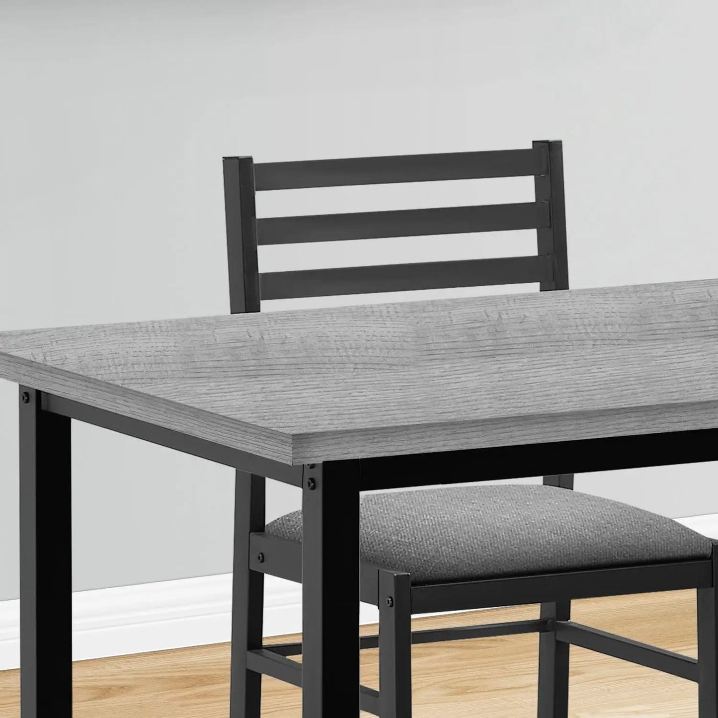 Dining set 5-piece: small table with gray wood-look top, black frame, slatted chairs on Tampa Home & Garden Store