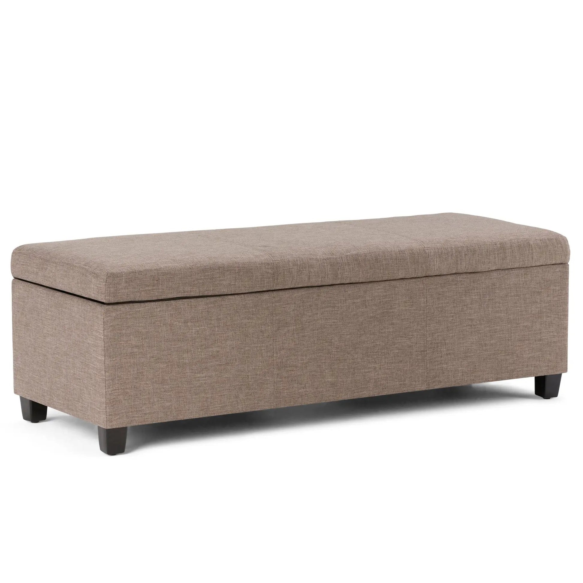 Avalon storage ottoman bench beige textured fabric with dark wood legs Unique Piece Furniture on Tampa Home & Garden Store