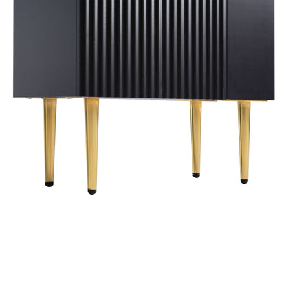 Vanity cabinet in black with ribbed front panel and gold tapered legs HouseOfZazla on Tampa Home & Garden Store