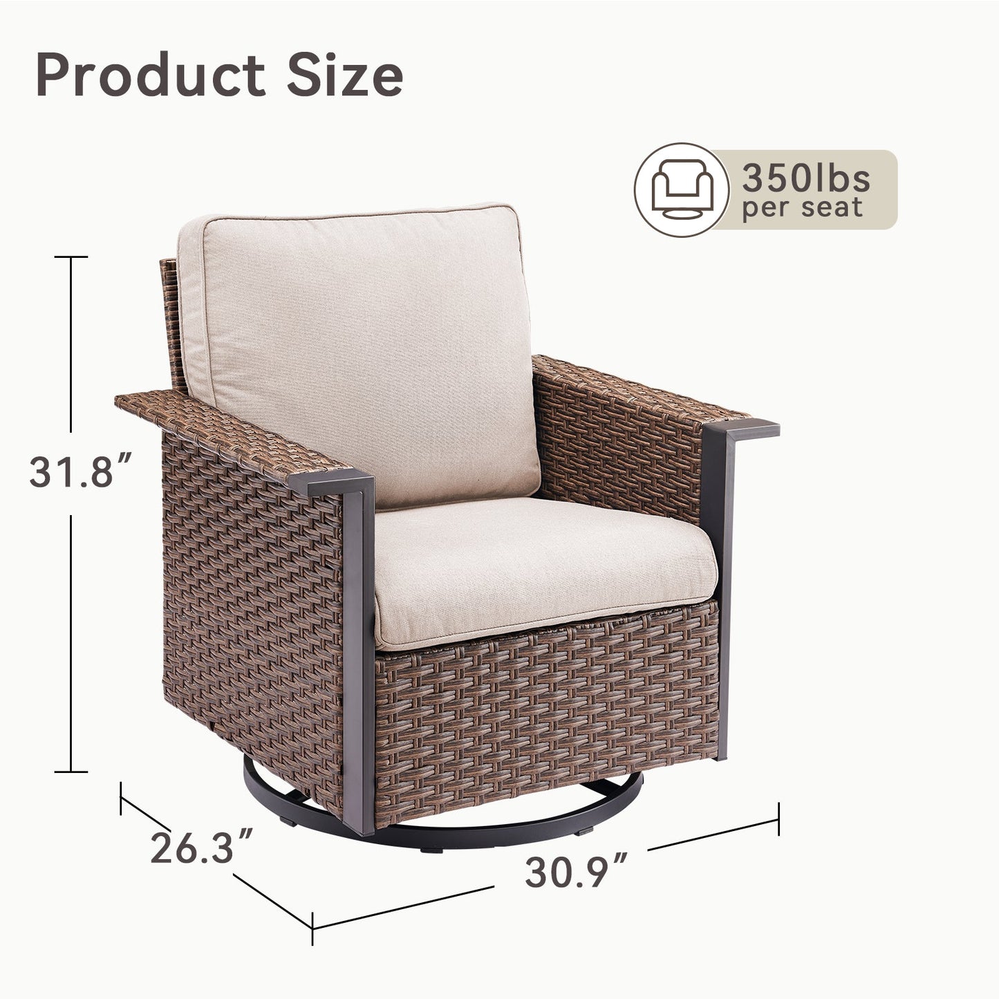 HouseOfZazla Outdoor Swivel Rocking Chair with beige cushions, brown wicker frame on Tampa Home & Garden Store