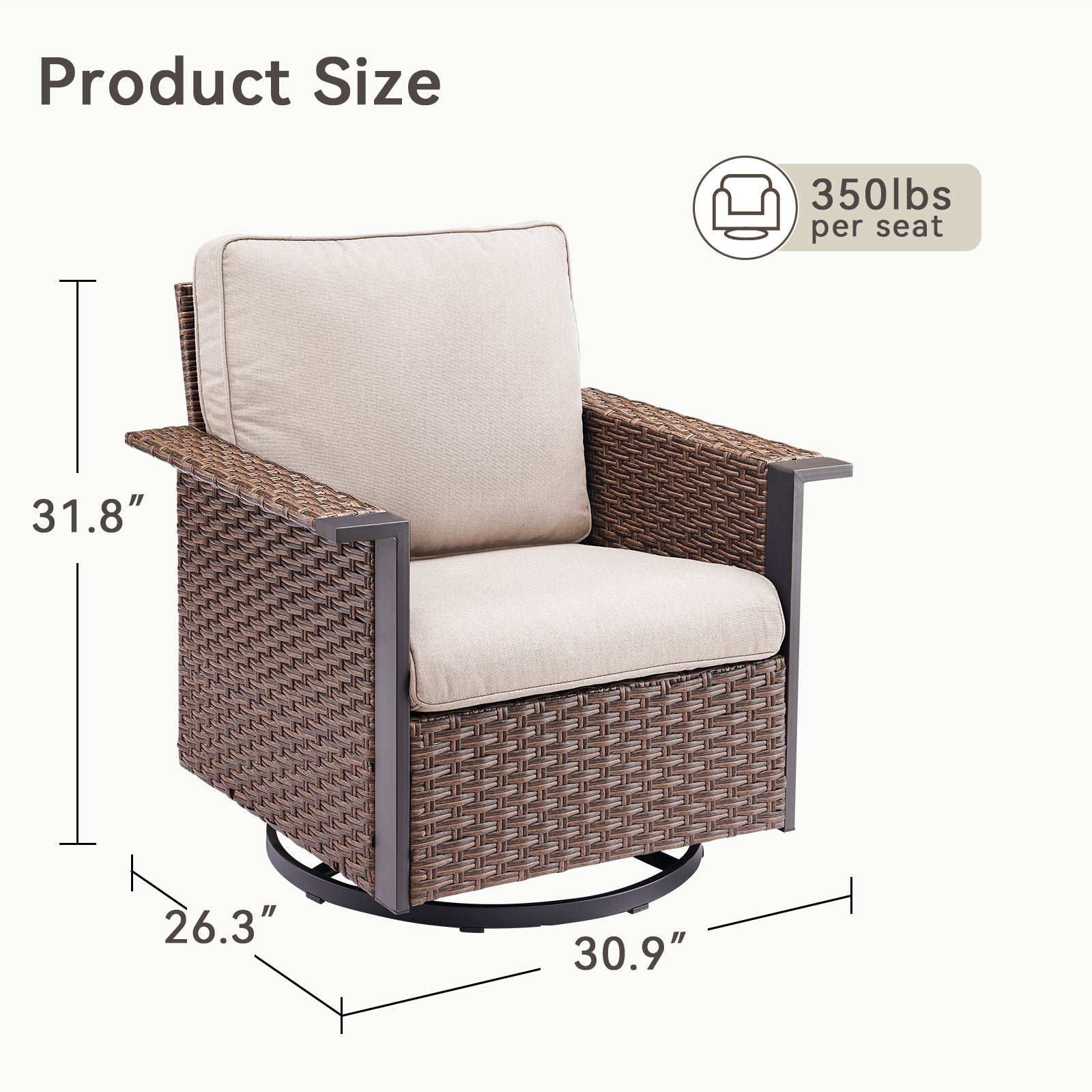 HouseOfZazla Outdoor Swivel Rocking Chair with beige cushions, brown wicker frame on Tampa Home & Garden Store