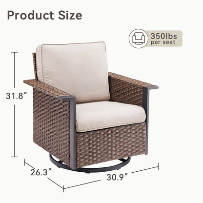 HouseOfZazla Outdoor Swivel Rocking Chair with beige cushions, brown wicker frame on Tampa Home & Garden Store