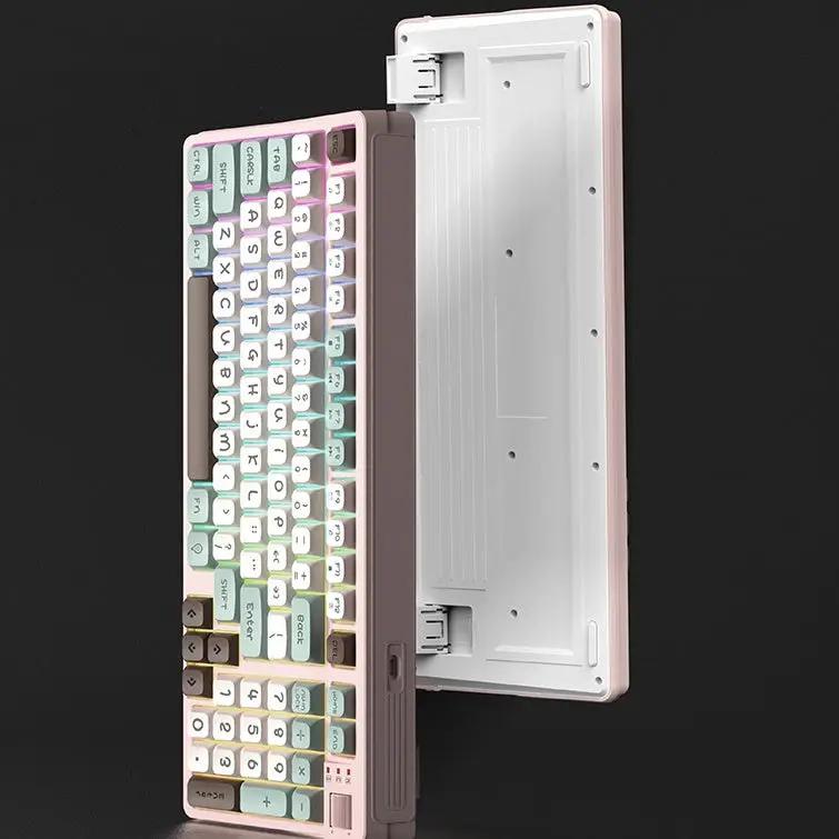 Pastel three-color luminous mechanical keyboard by FLIPSTYLEZLLC with retro pink frame on Tampa Home & Garden Store