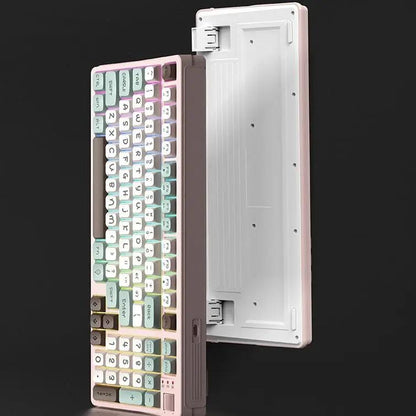 Pastel three-color luminous mechanical keyboard by FLIPSTYLEZLLC with retro pink frame on Tampa Home & Garden Store