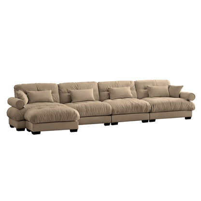 Beige modern sectional sofa with ottoman and round bolster arms, 2-piece living room set on Tampa Home & Garden Store
