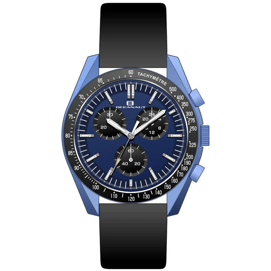 Oceanaut Men's Orbit watch with blue case, black strap, tachymeter bezel and subdials on Tampa Home & Garden Store