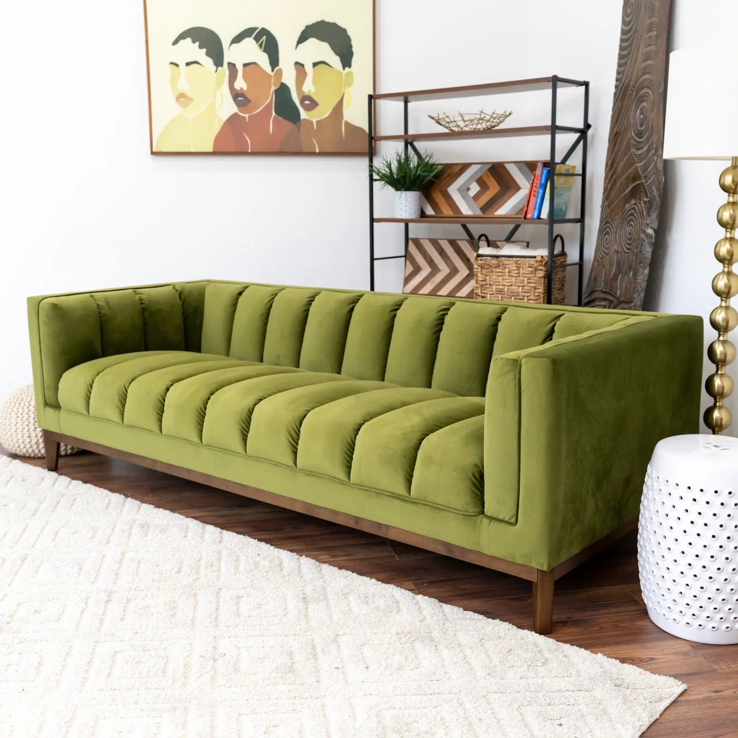 Melissa - Mid Century Modern Sofa olive green velvet, stationary, Unique Piece Furniture on Tampa Home & Garden Store