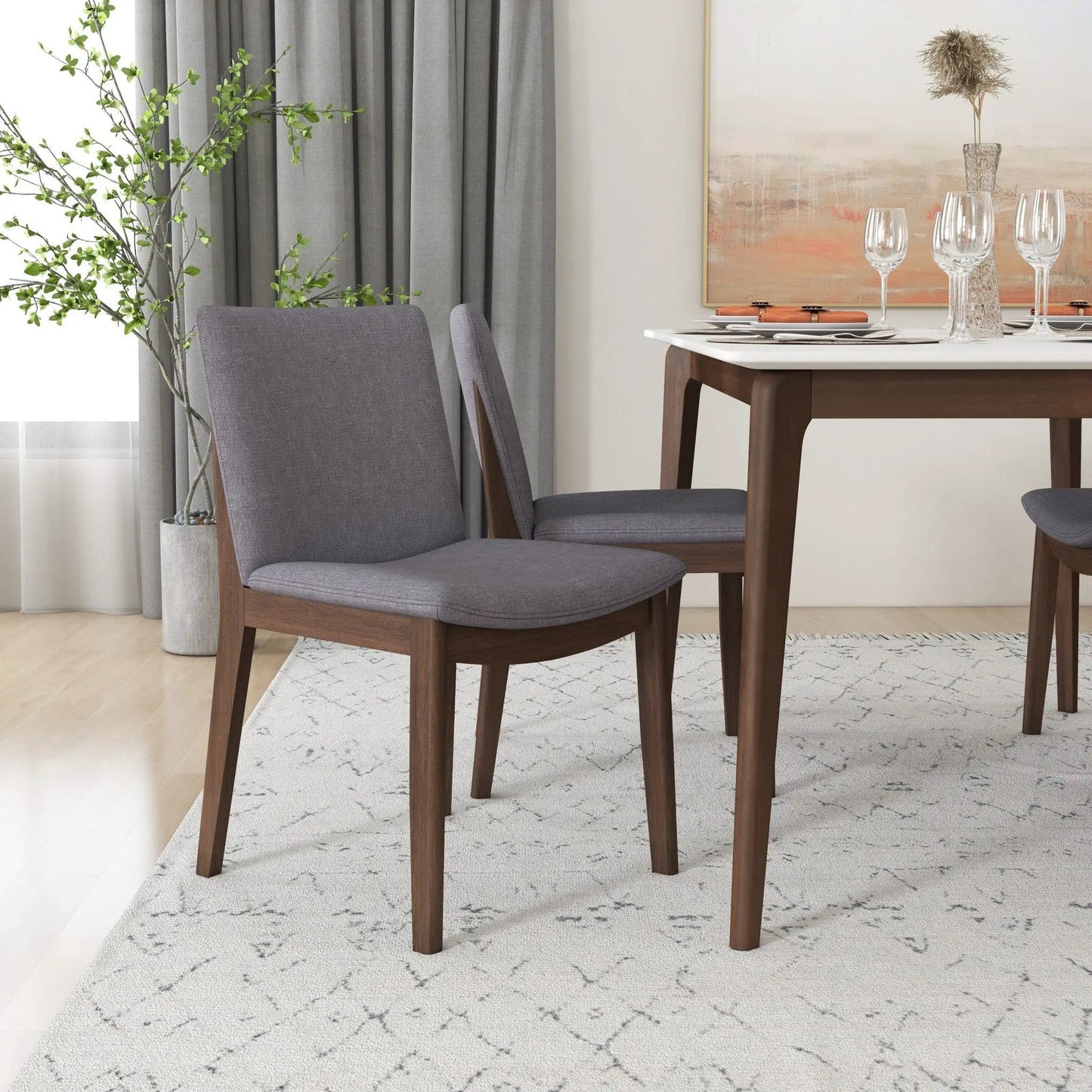 Mid Century Modern Solid Wood Dining Chair Set